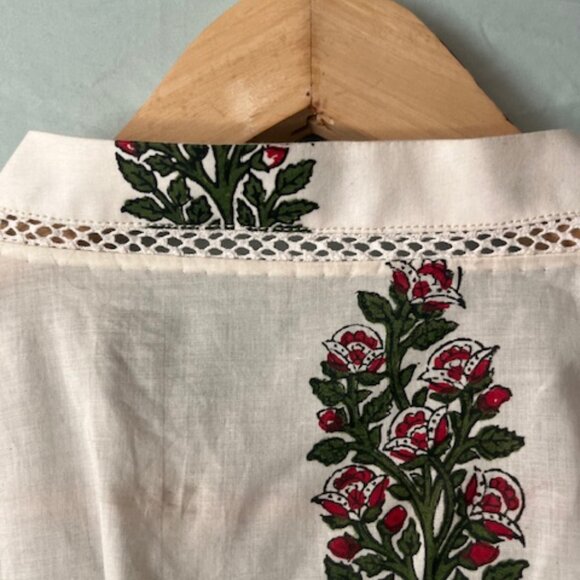 Sapphire Size Large Block Printed Tunic Kurta white red green Mughal print 12 14 - Picture 8 of 15